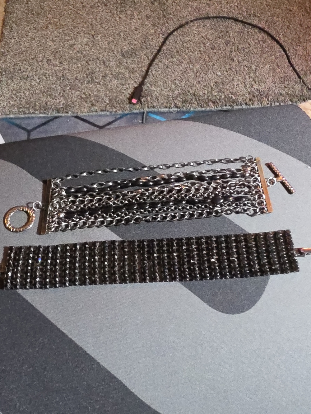 Multi-Row Black Chain and Rhinestone Bracelet Set